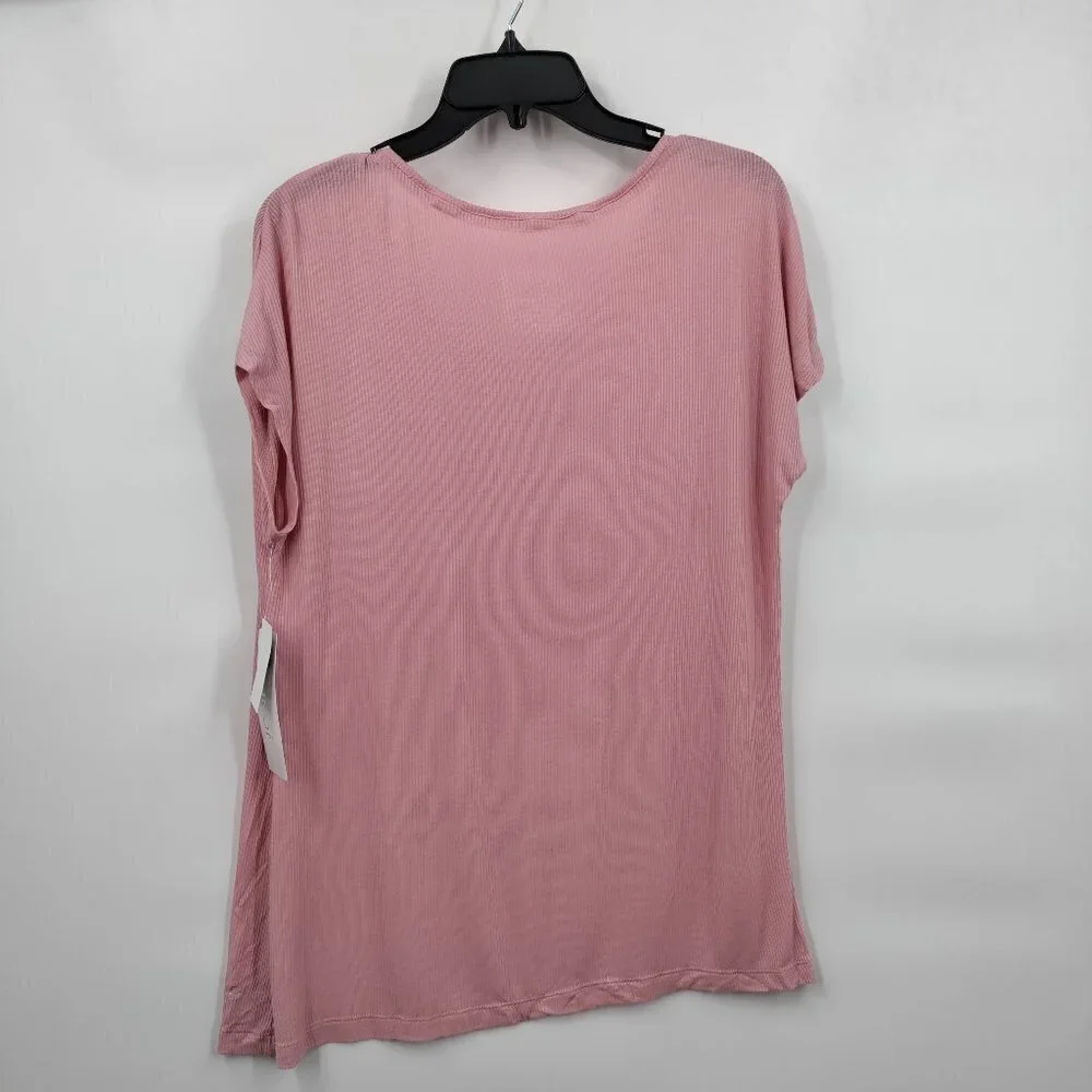New Jones New York Ribbed U-Neck Short Sleeve Oversized Top Small Women Pink - Picture 2 of 8